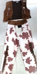 Kids Costumes to Hire - Cowboy - BROWN waistcoat & cowprint chaps